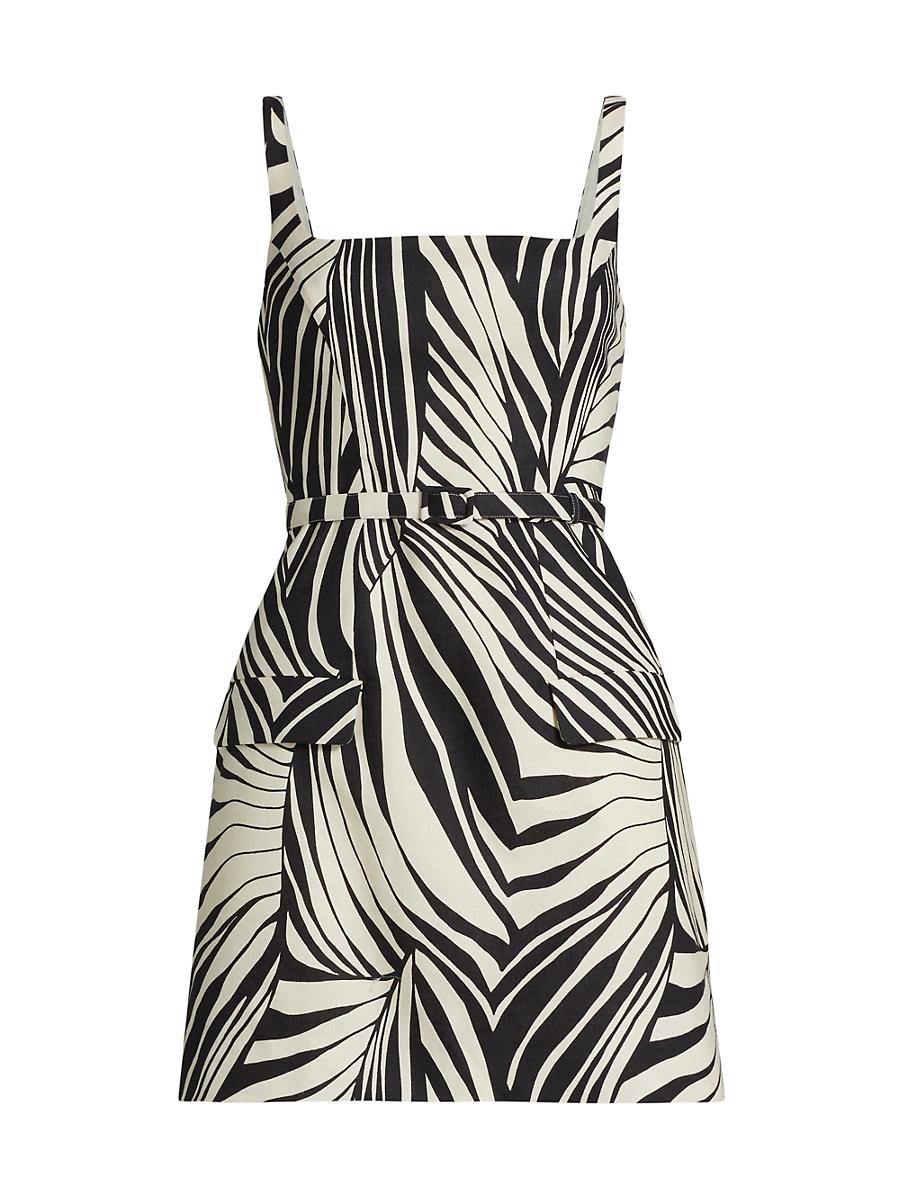 Womens Zoya Hourglass Palm-Print Belted Minidress Product Image