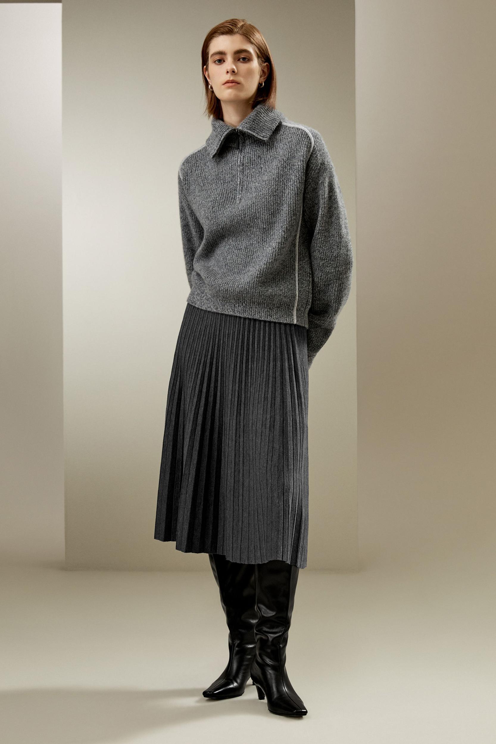 Cashmere Half Zip-Up Ribbed Sweater Product Image