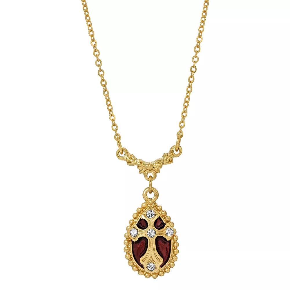 Symbols of Faith Simulated Crystal and Enamel Cross Pendant Necklace, Womens, Gold Tone Red Product Image