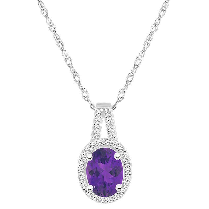 Celebration Gems Sterling Silver Gemstone & 1/7 Carat T.W. Diamond Halo Pendant Necklace, Women's,  Product Image
