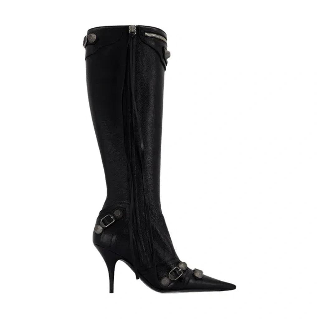 BALENCIAGA Brushed Leather Cagole Boots With Studs And Zips 10cm In Black Product Image