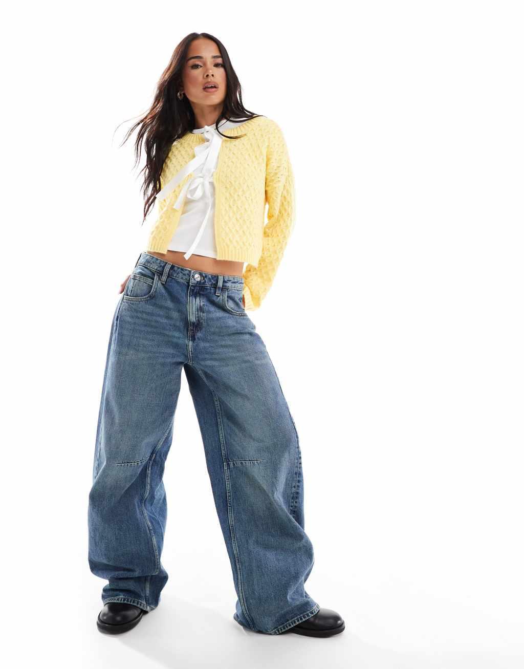 Miss Selfridge knit contrast satin bow cardigan Product Image