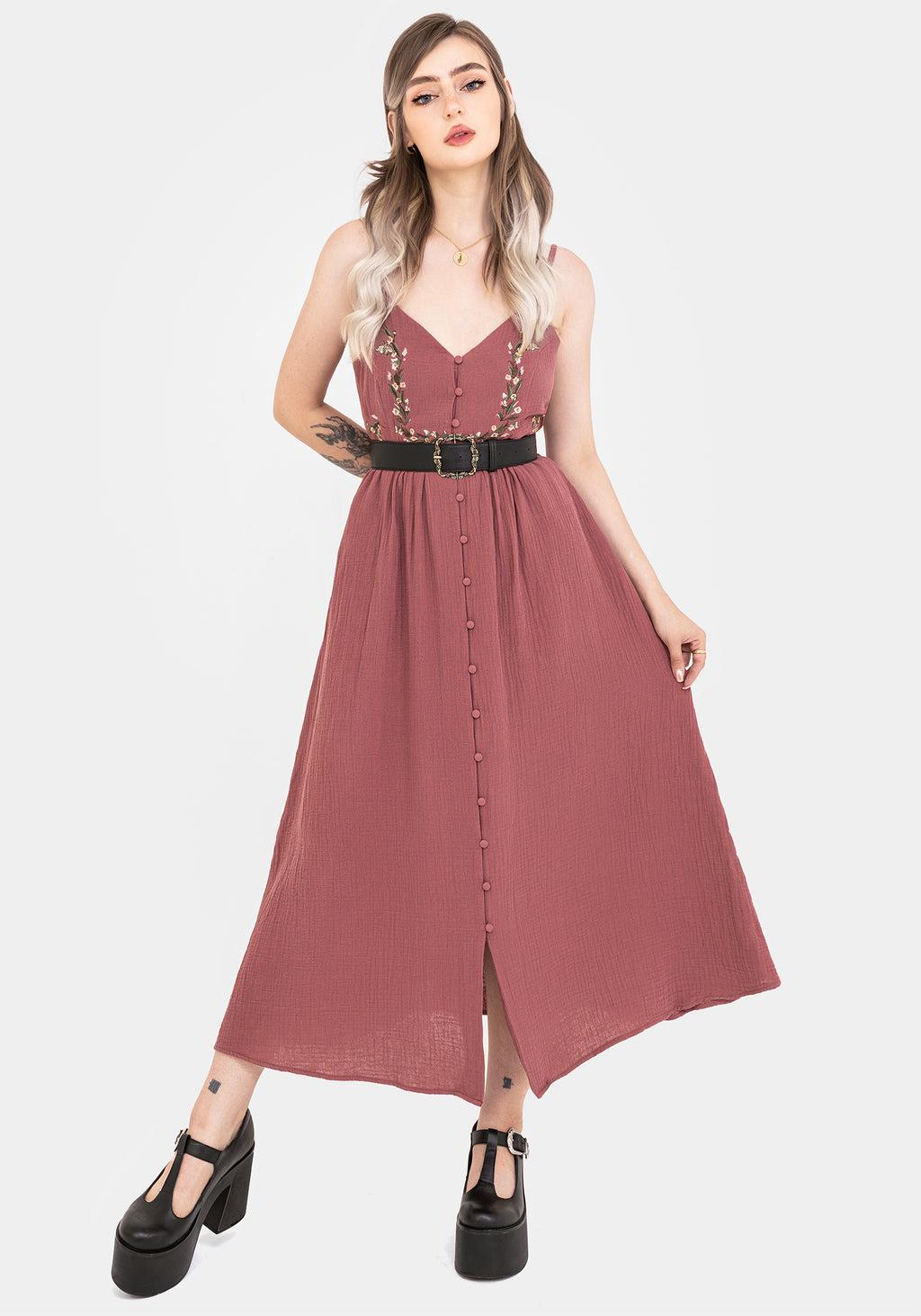 Abundance Cotton Floral Embroidered Bodice Cami Midaxi Dress Product Image