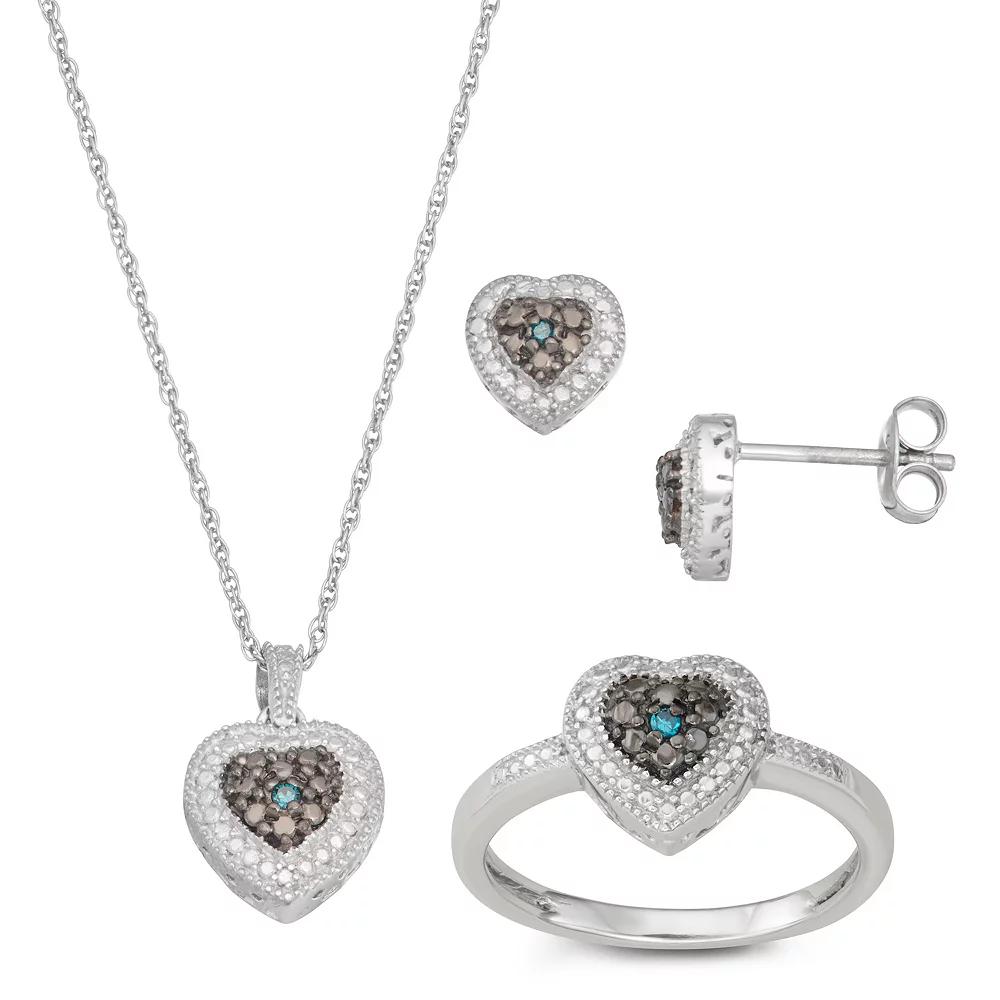 Jewelexcess Sterling Silver Blue Diamond Accent Heart 3-Piece Jewelry Set, Women's, Size: 6 Product Image