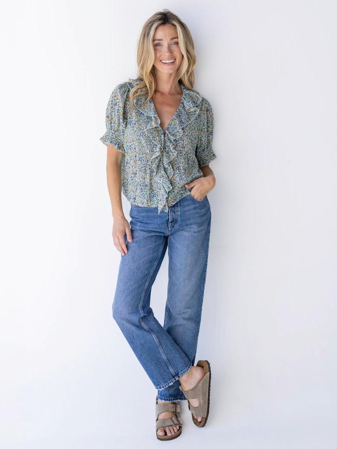 My Favorite Cotton Top - Blue Floral Product Image