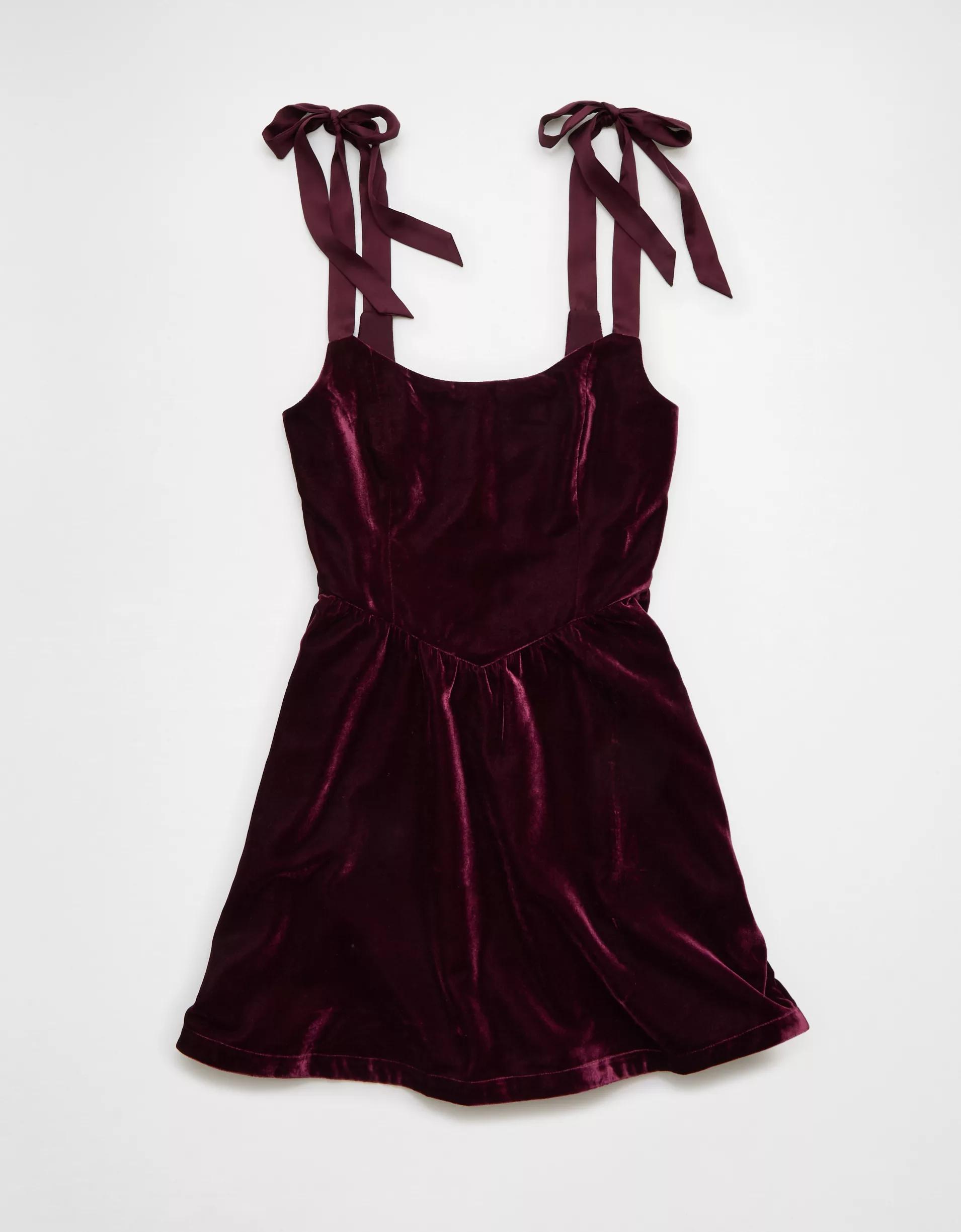 AE Tie-Strap Velvet Mini Dress Product Image