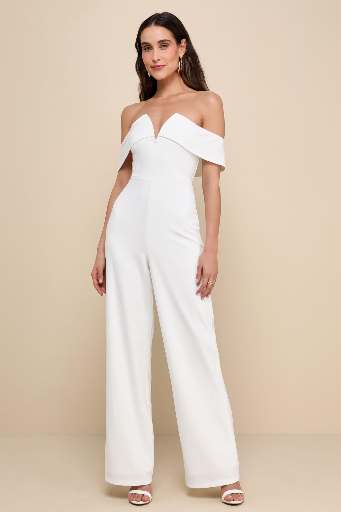 My Favorite Night Ivory Off-the-Shoulder Jumpsuit Product Image