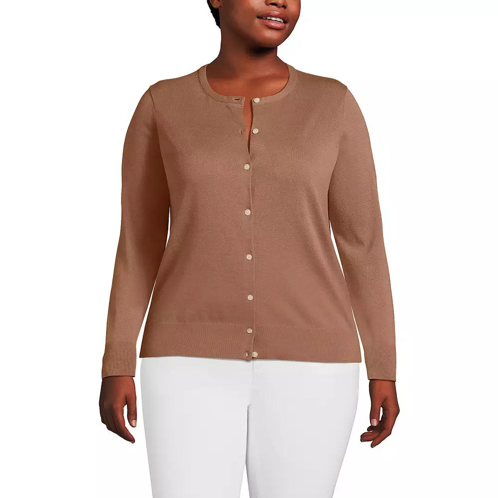 Plus Size Lands' End Fine Gauge Cotton Cardigan Sweater, Women's, Size: 1XL, Black Product Image