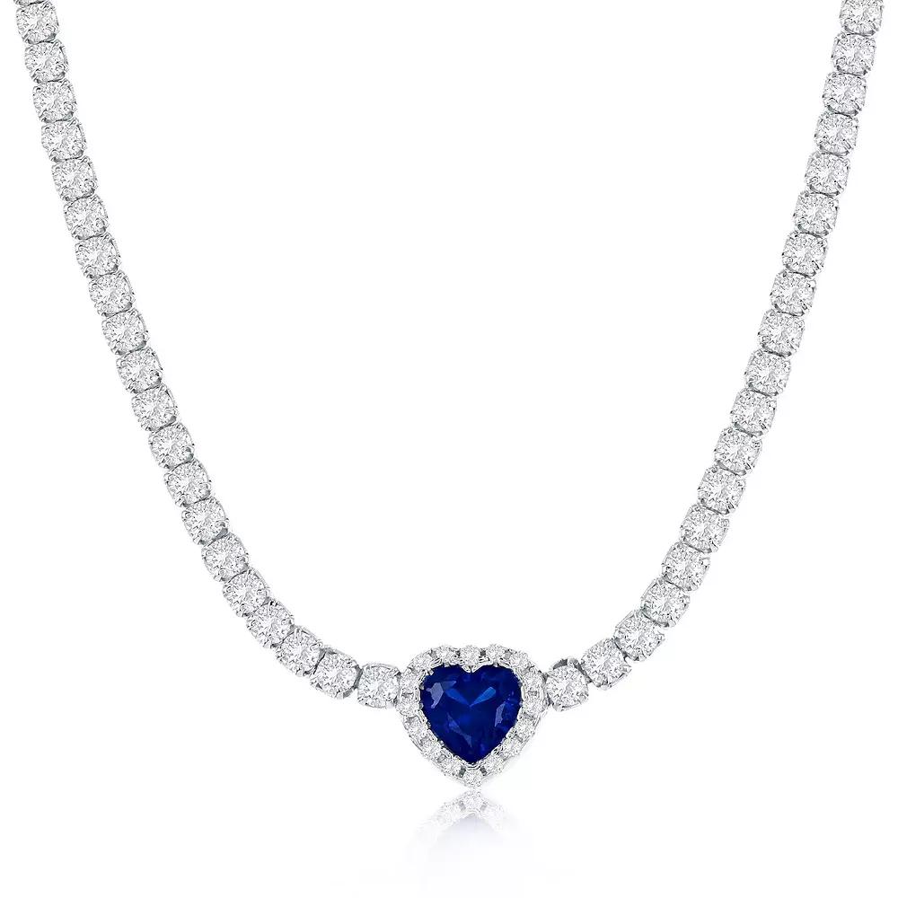 Argento Bella Sterling Silver Cubic Zirconia Heart Tennis Necklace, Women's, Size: 16-18" ADJ, Blue Product Image