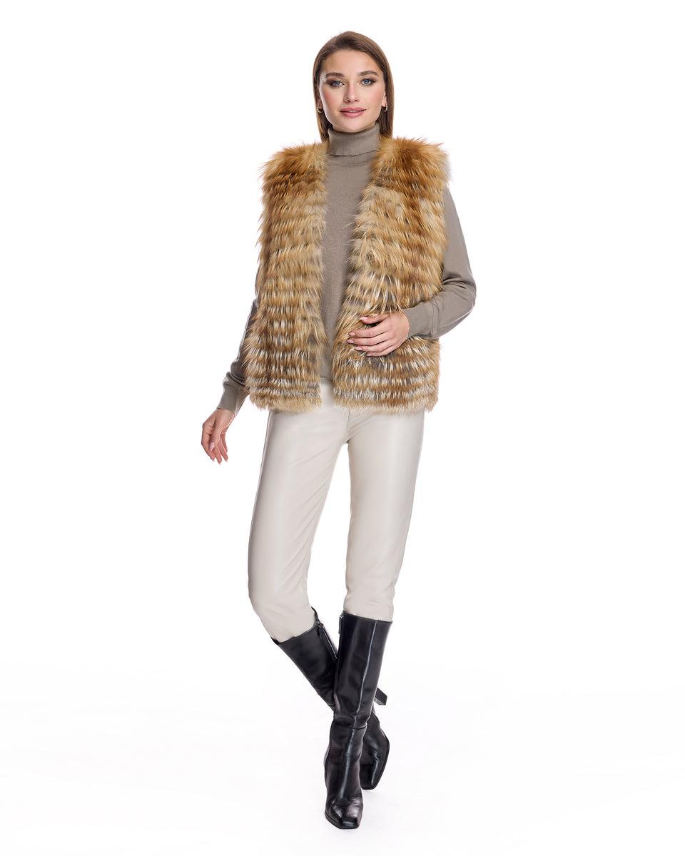 Collarless Feathered Fox Vest Product Image