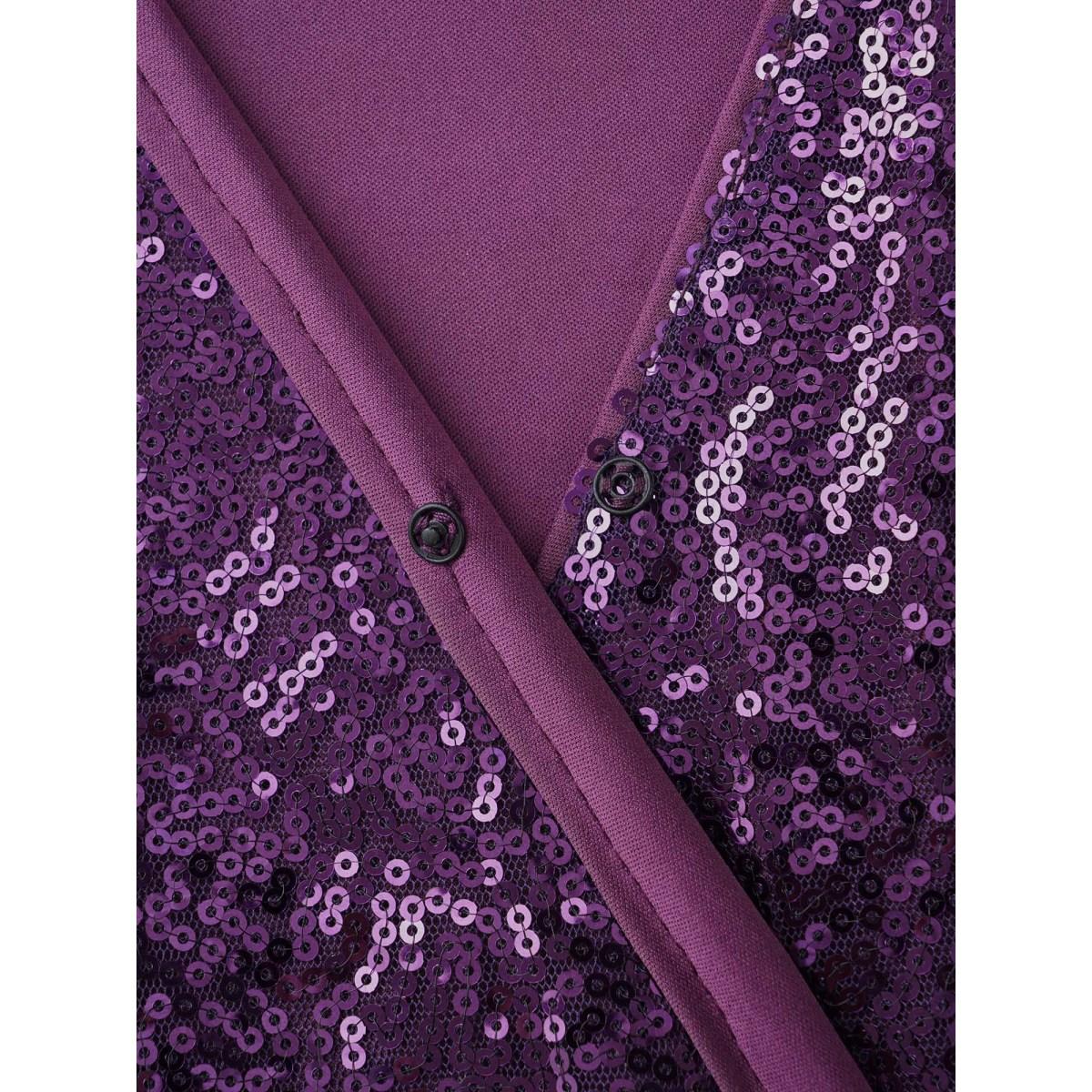 Plus Size Sequin Overlap Collar Ruffle Sleeve Dress Deeppurple Women Cocktail Texture Overlap Collar Short sleeve Curvy BloomChic 14-16/1X Product Image