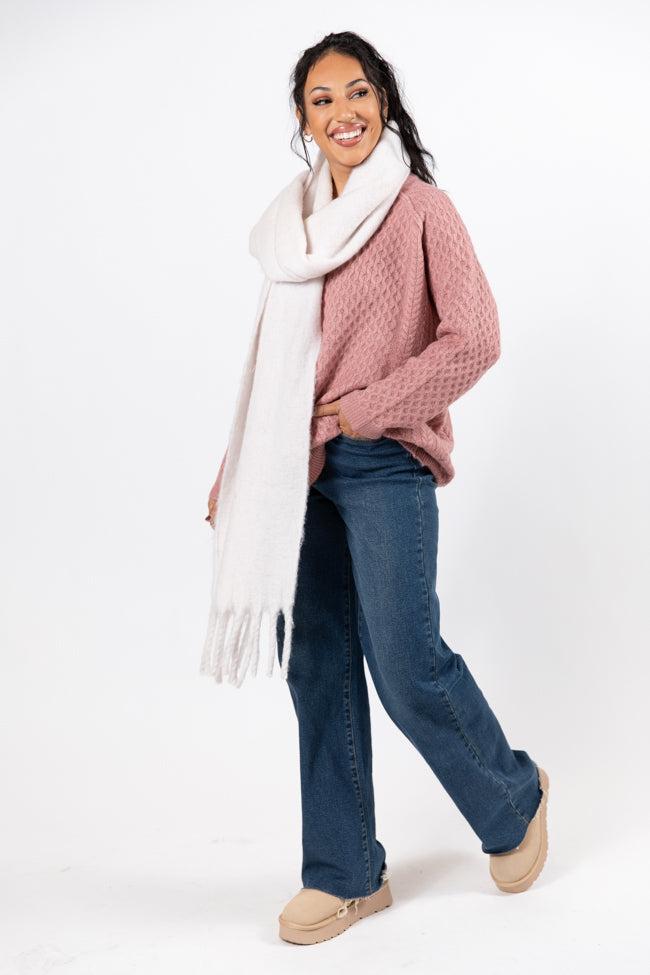 Cable Knit Cuddles Mauve Oversized Crew Neck Sweater FINAL SALE Product Image