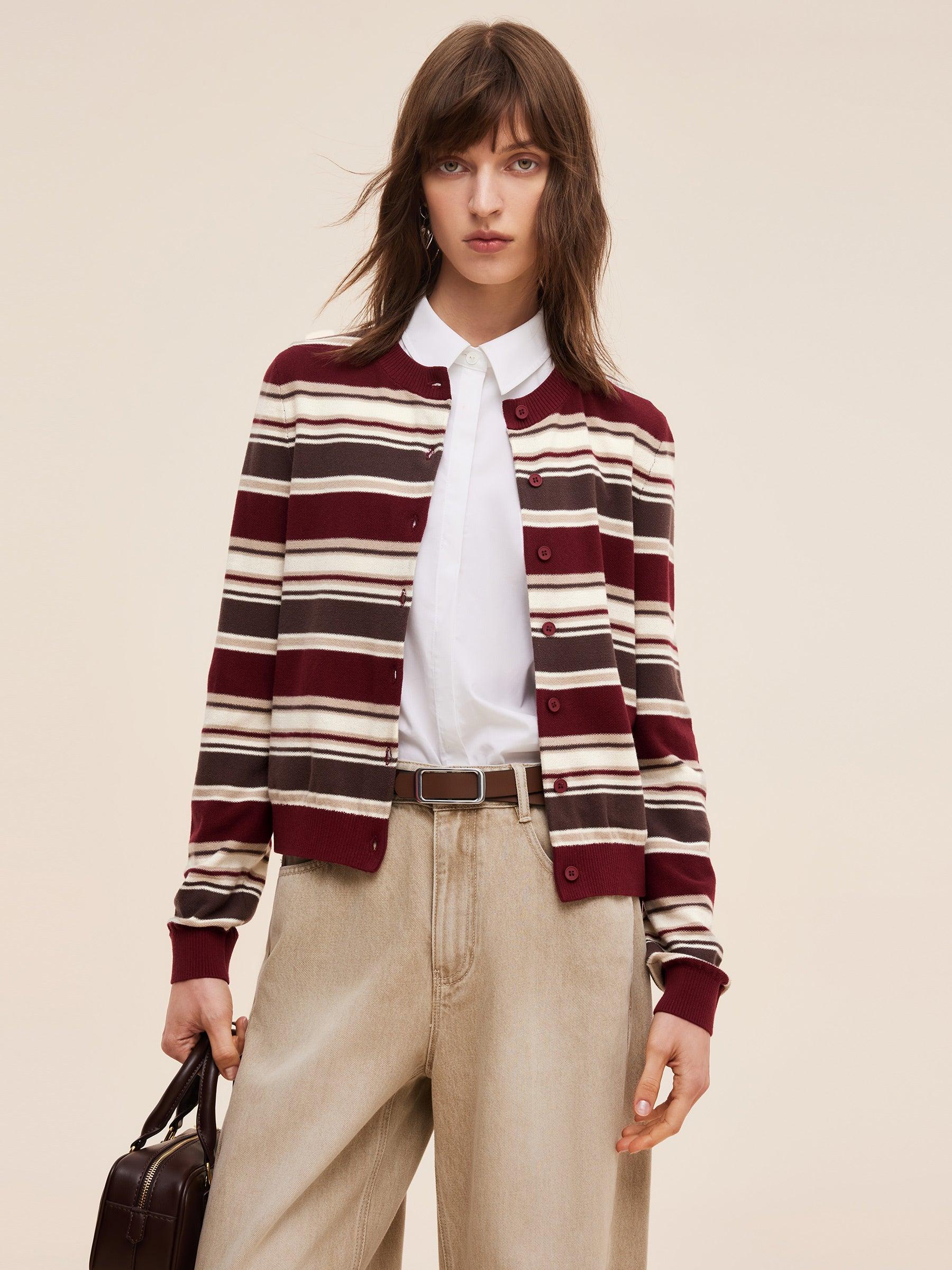 100% Cotton Multicolored Stripe Women Cardigan Product Image