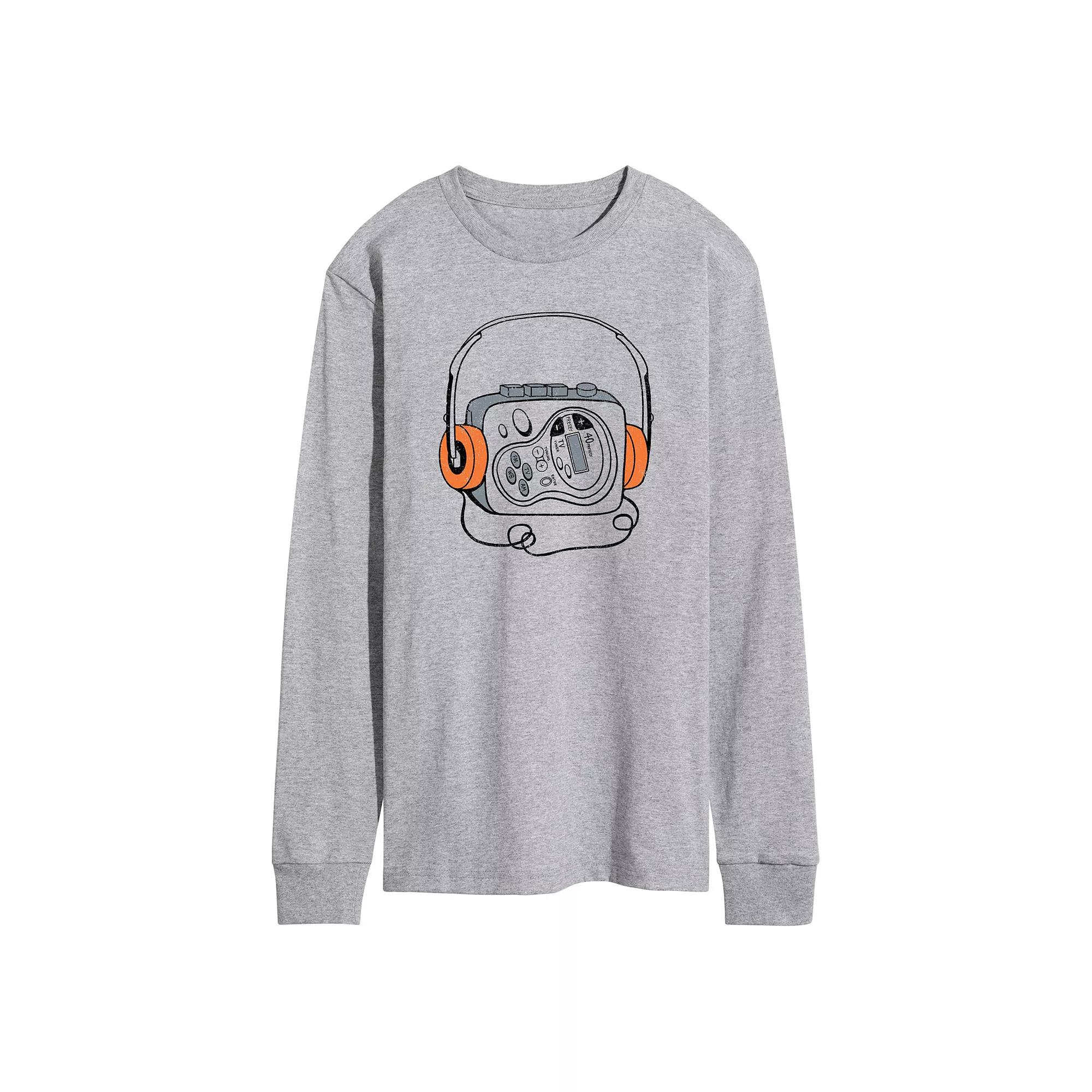 Men's Retro Cassette Player Long Sleeve Graphic Tee,  Product Image