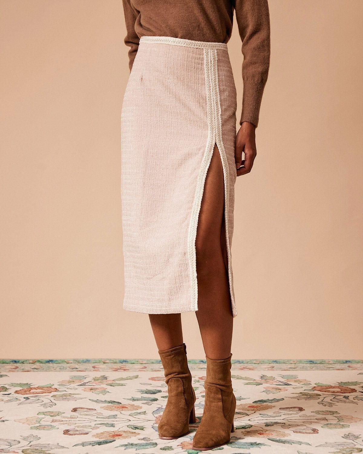 The High Waisted Side Slit Tweed Skirt Product Image