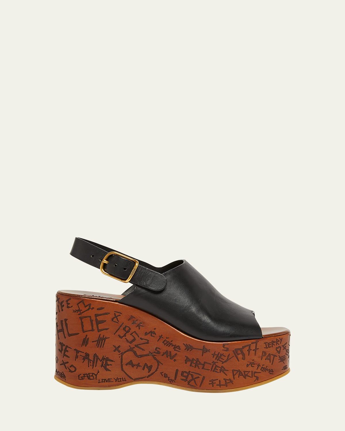 CHLOÉ Maxime Leather Slingback Platform Wedge Sandals In Black Product Image