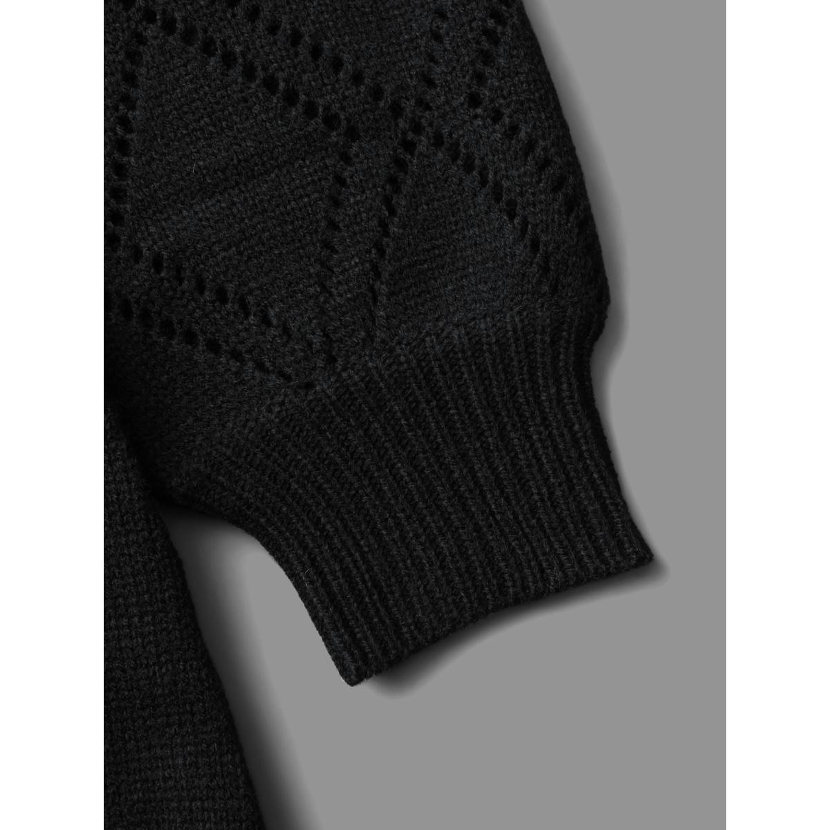 Plus Size V Neck Lace Panel Lantern Sleeve Pullover Black Women Casual Bodycon Long Sleeve V-neck Everyday Pullovers BloomChic 26/4X Product Image