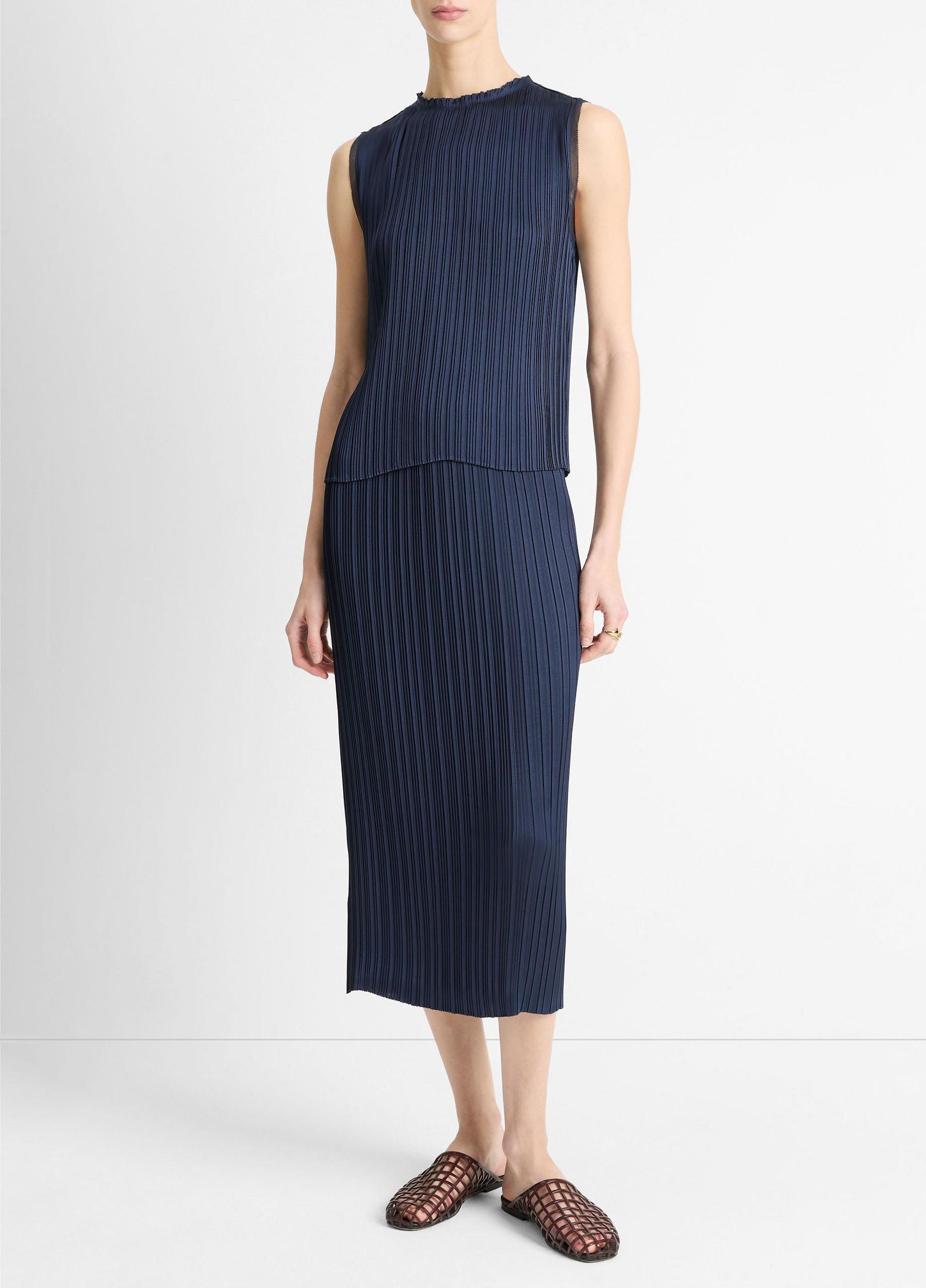 Pleated Satin Crew Neck Shell Product Image