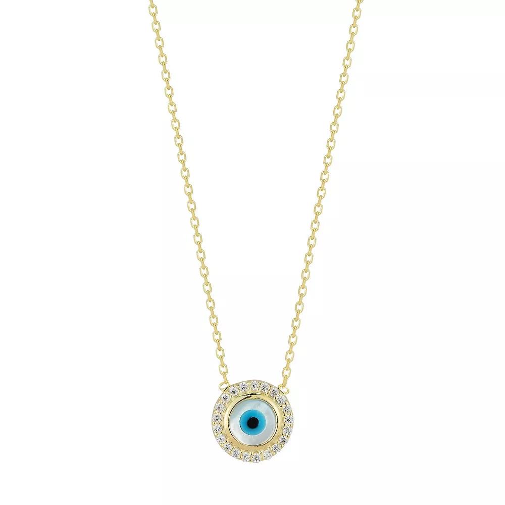 Sunkissed Sterling Mother-of-Pearl Evil Eye Cubic Zirconia Halo Necklace, Women's, Gold Tone Product Image