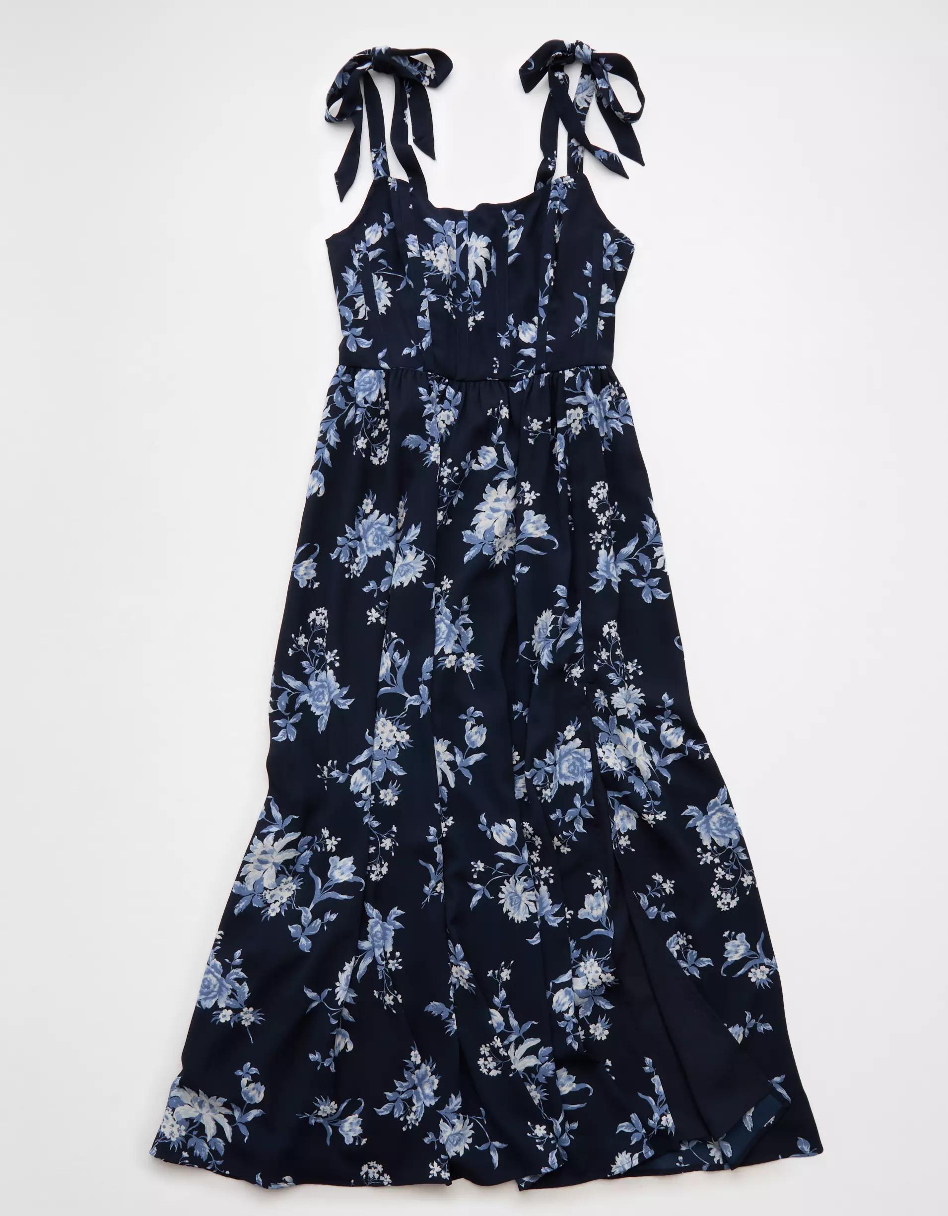 AE Corset Tie Strap Floral Midi Dress Women's Product Image