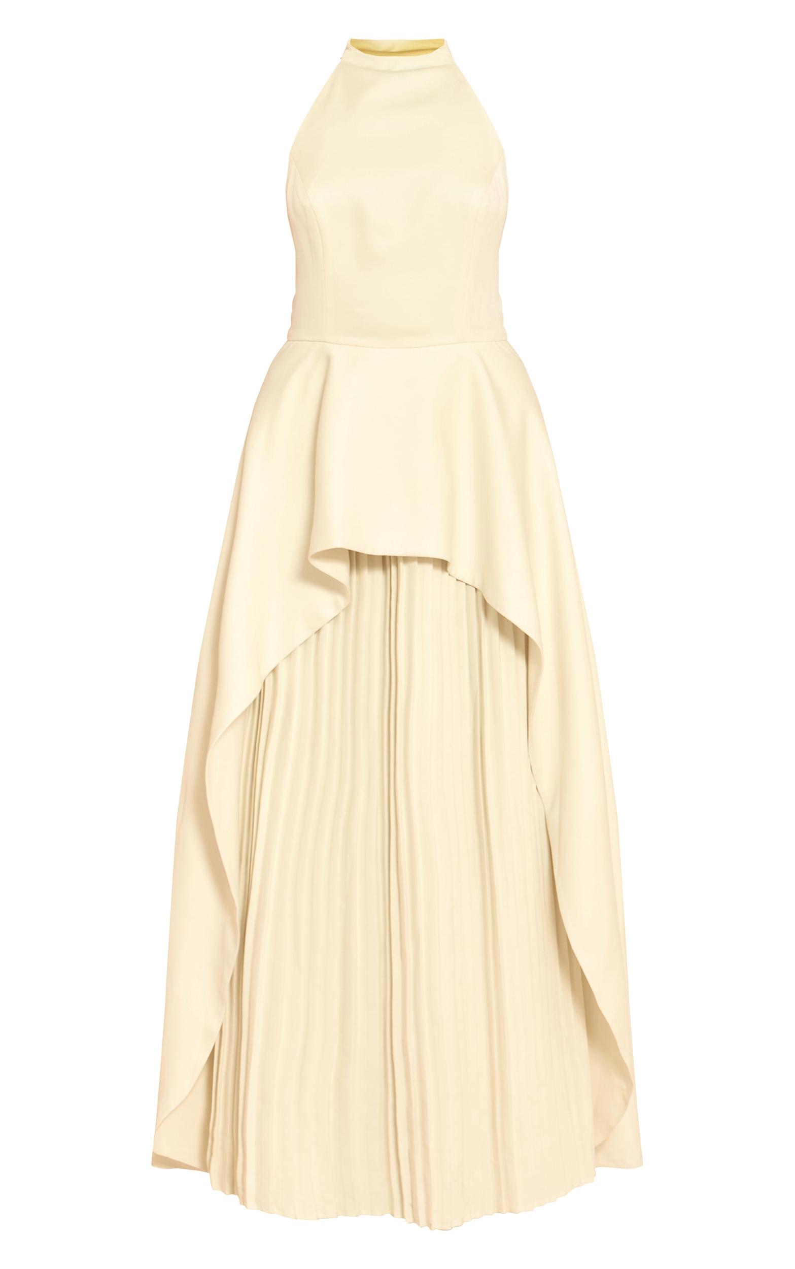 Lemon Woven Halterneck Pleated Underlay Maxi Dress Product Image