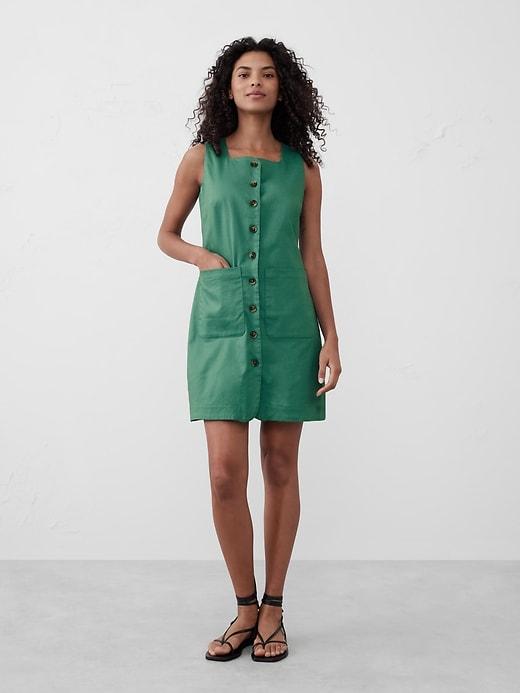 Square-Neck Linen-Blend Mini Dress Product Image