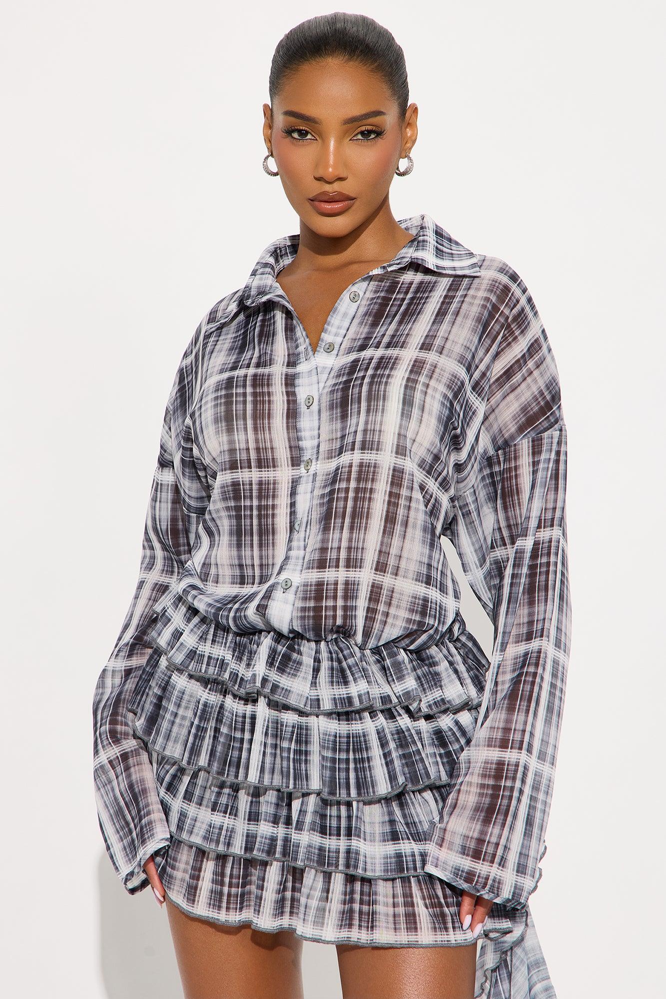 Kenna Plaid Chiffon Mini Dress - Grey Female Product Image