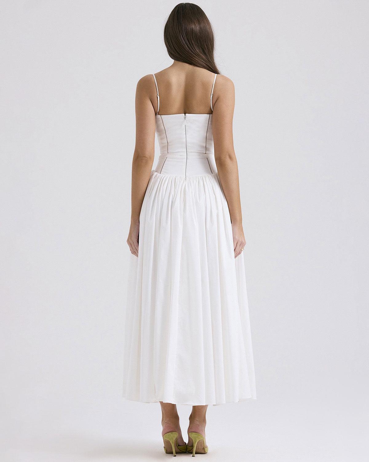 White Pleated Slip Midi Dress Product Image