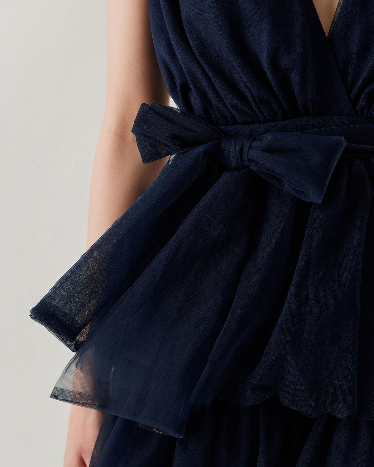 Navy Tiered Backless Maxi Dress Product Image