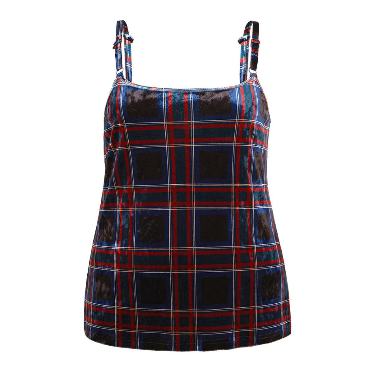 Plus Size Plaid Print Adjustable Straps Cami Top Women Multicolor Casual Adjustable Straps Spaghetti Strap Festival-Christmas Tank Tops Camis BloomChic 26/4X Product Image
