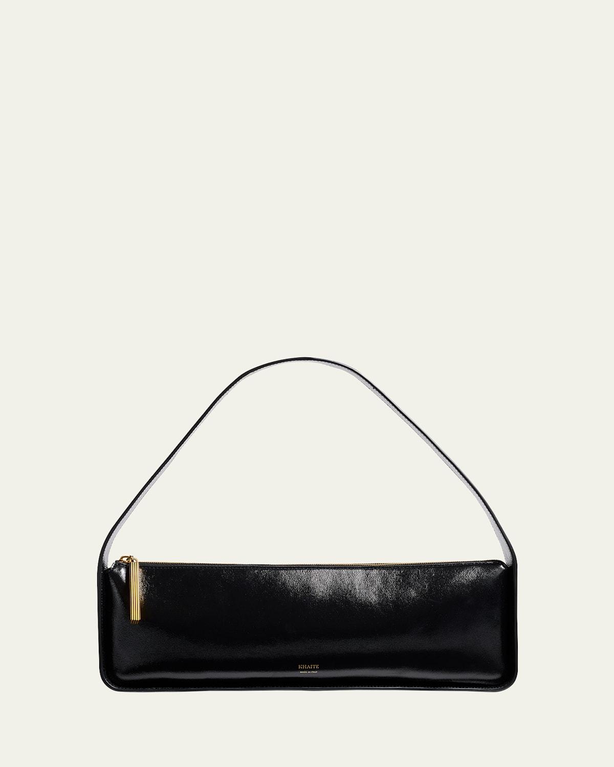 KHAITE Lori Crackle Patent Leather Shoulder Bag In Black Product Image