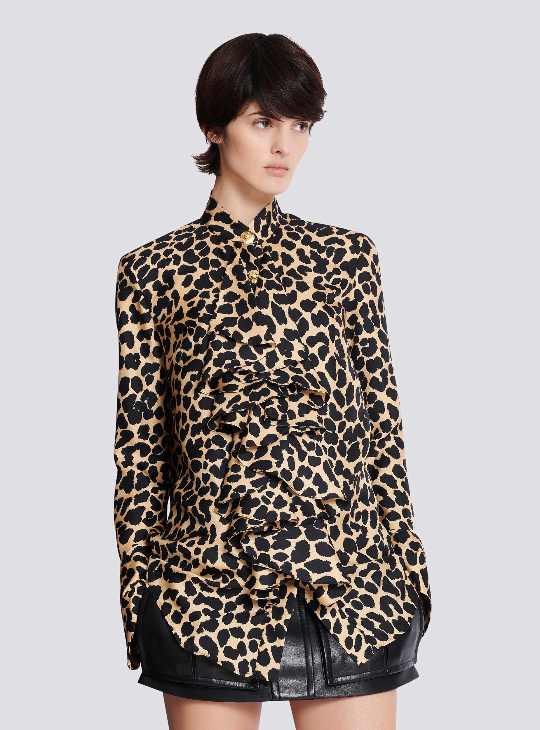 Leopard print ruffled shirt Product Image