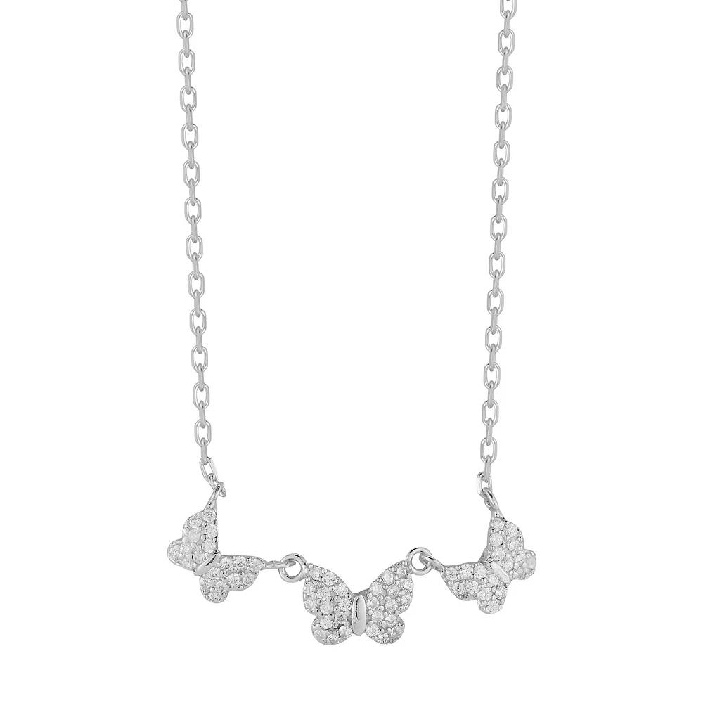 Sunkissed Sterling Cubic Zirconia Triple Butterfly Necklace, Women's, Silver Tone Product Image