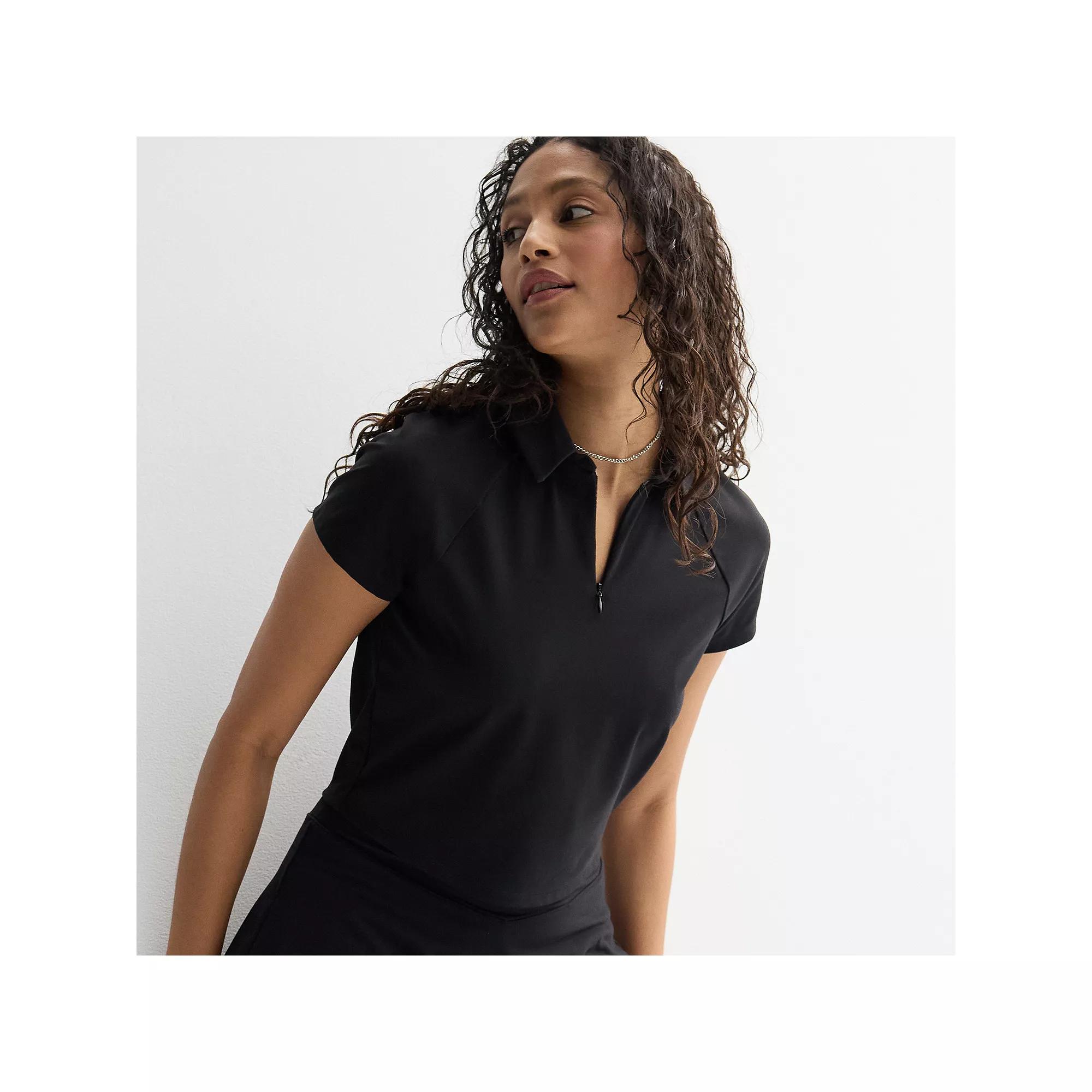 Women's FLX Affirmation Cropped Quarter-Zip Tennis Polo, Size: Small, Mineral Black Product Image