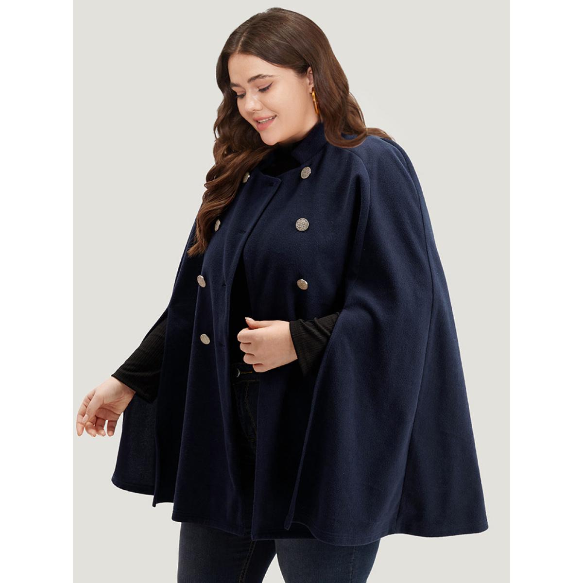 Plus Size Solid Metal Detail Cape Blazer Women Indigo Office Plain Ladies Work Winter Coats BloomChic 14-16/1X Product Image