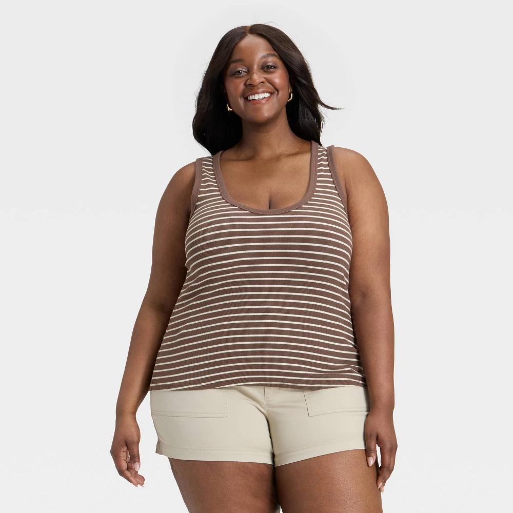Women's Slim Fit Tank Top - Universal Thread™ Brown Striped S Product Image