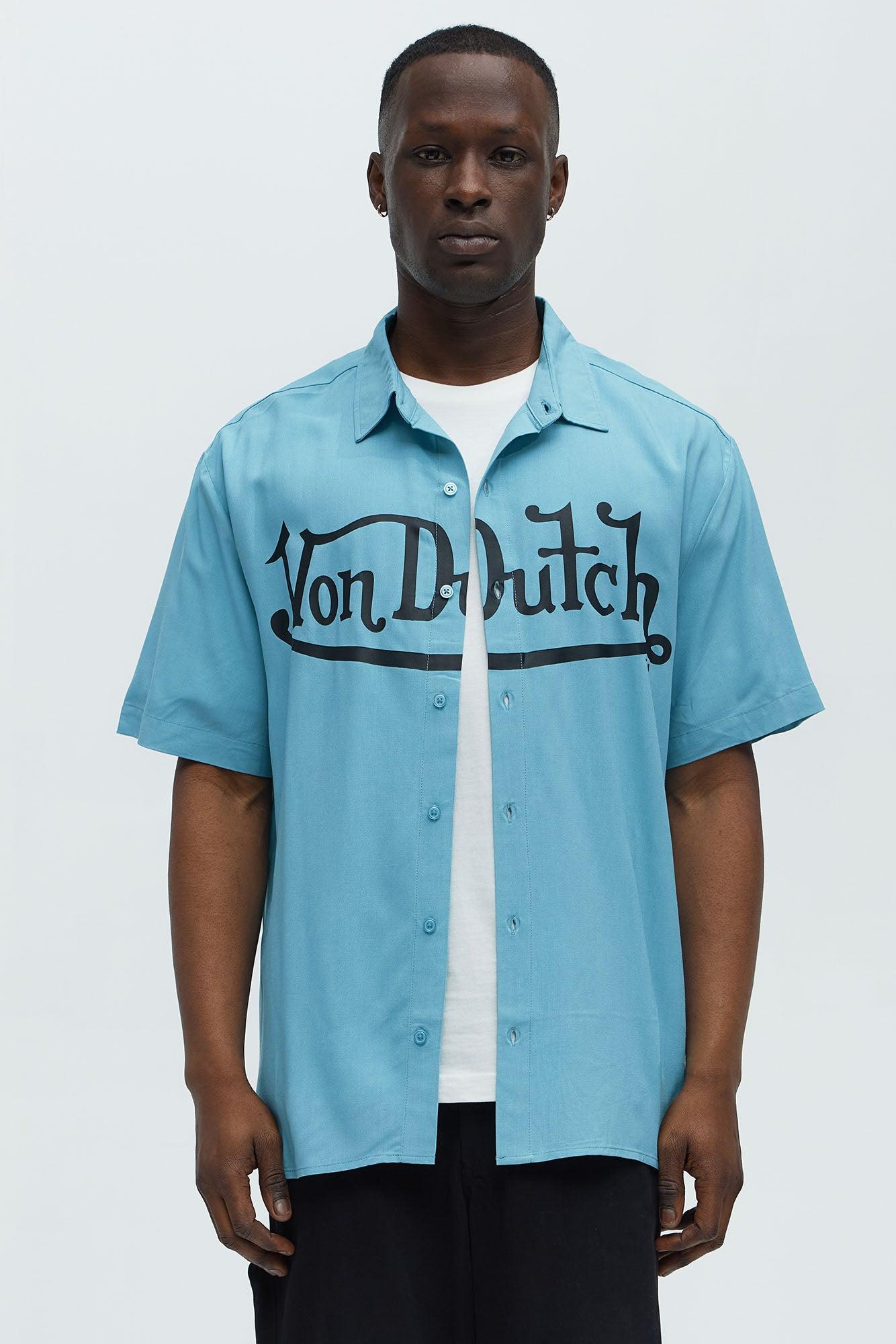 The Legend Von Dutch Short Sleeve Button Up Shirt - Blue Product Image