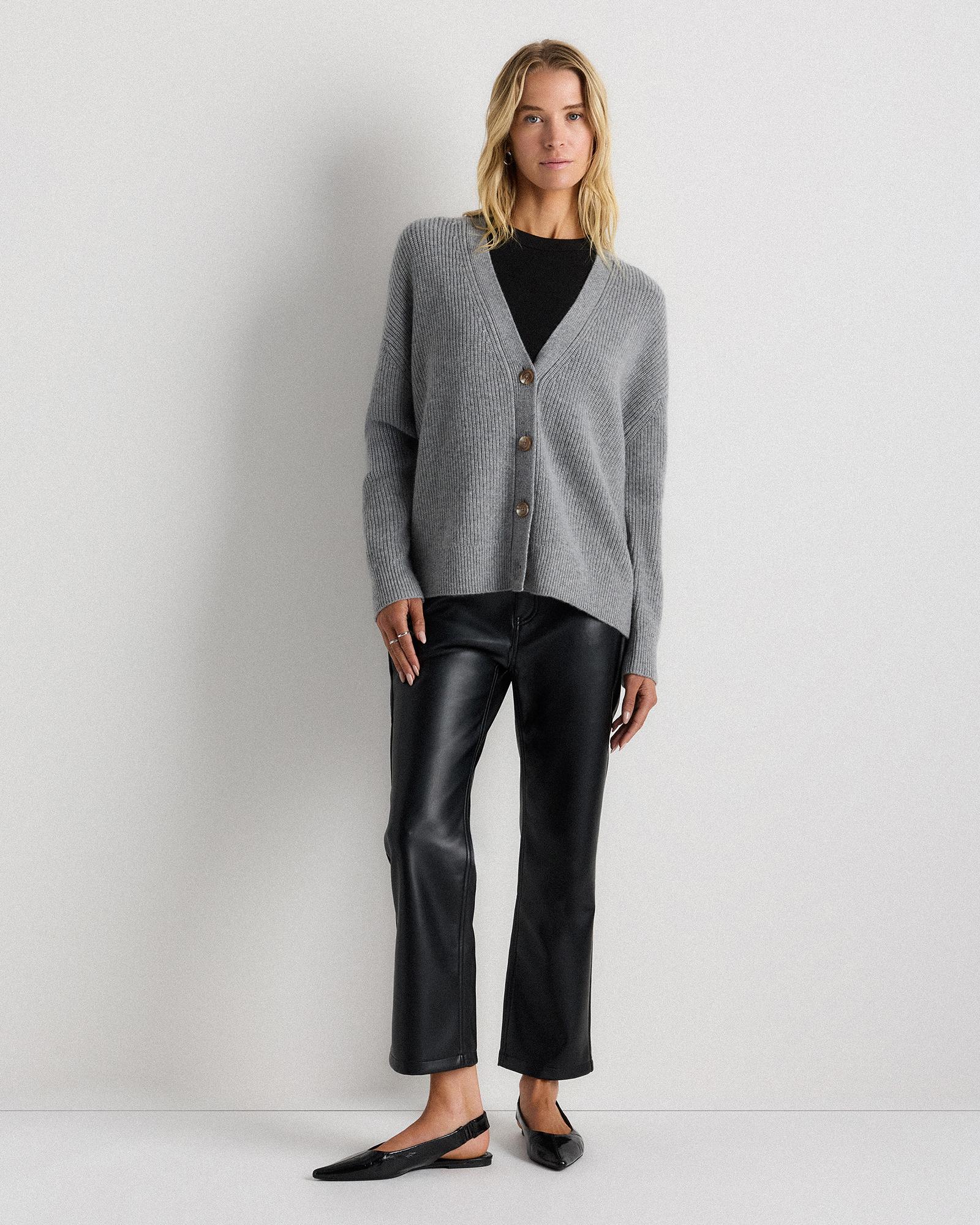 Quince | Women's Mongolian Cashmere Fisherman Boxy Cropped Cardigan Sweater Size XL Product Image