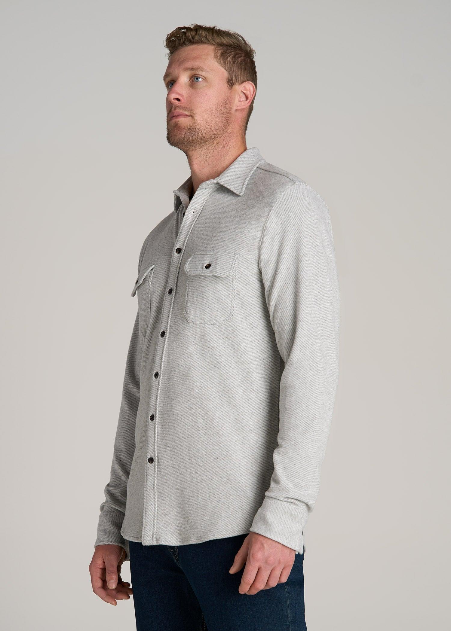 Stretch Flannel Button Shirt for Tall Men in Light Grey Mix Male Product Image