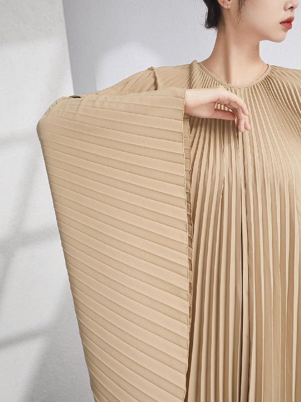 Batwing Sleeves Loose Pleated Solid Color Maxi Dresses Product Image