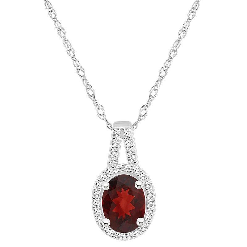 Celebration Gems Sterling Silver Gemstone & 1/7 Carat T.W. Diamond Halo Pendant Necklace, Women's,  Product Image