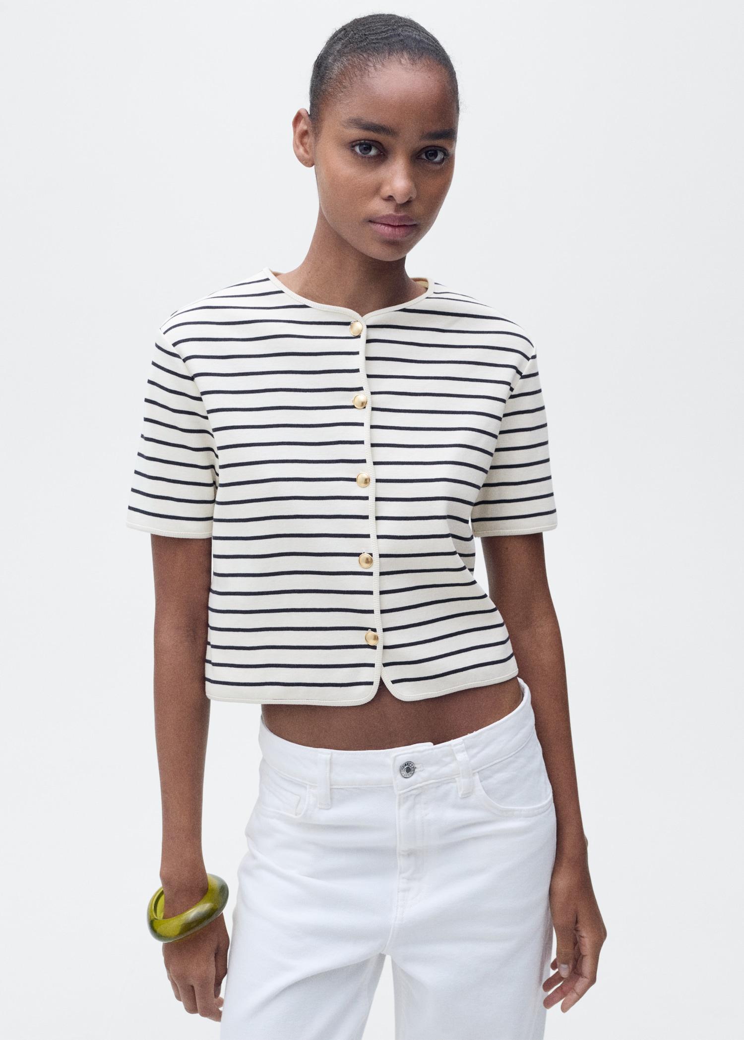 Short-sleeved striped cardigan - Women | MANGO USA Product Image