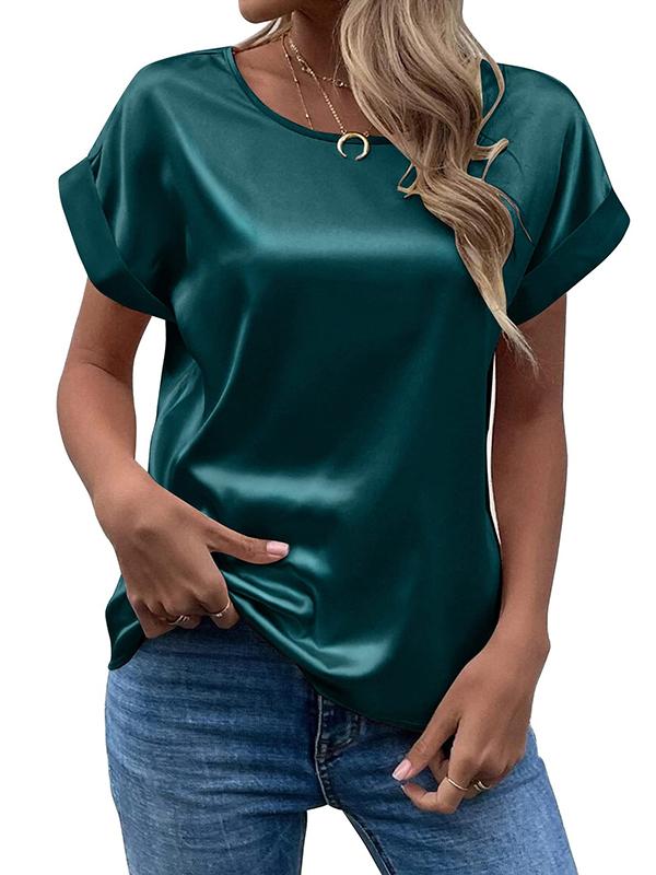 Loose Short Sleeves Solid Color Round-Neck T-Shirts Tops Product Image