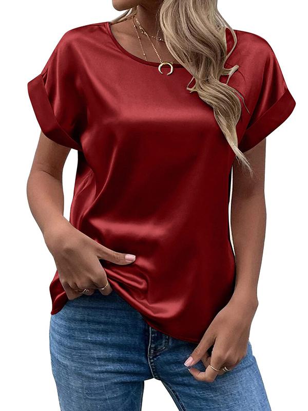 Loose Short Sleeves Solid Color Round-Neck T-Shirts Tops Product Image