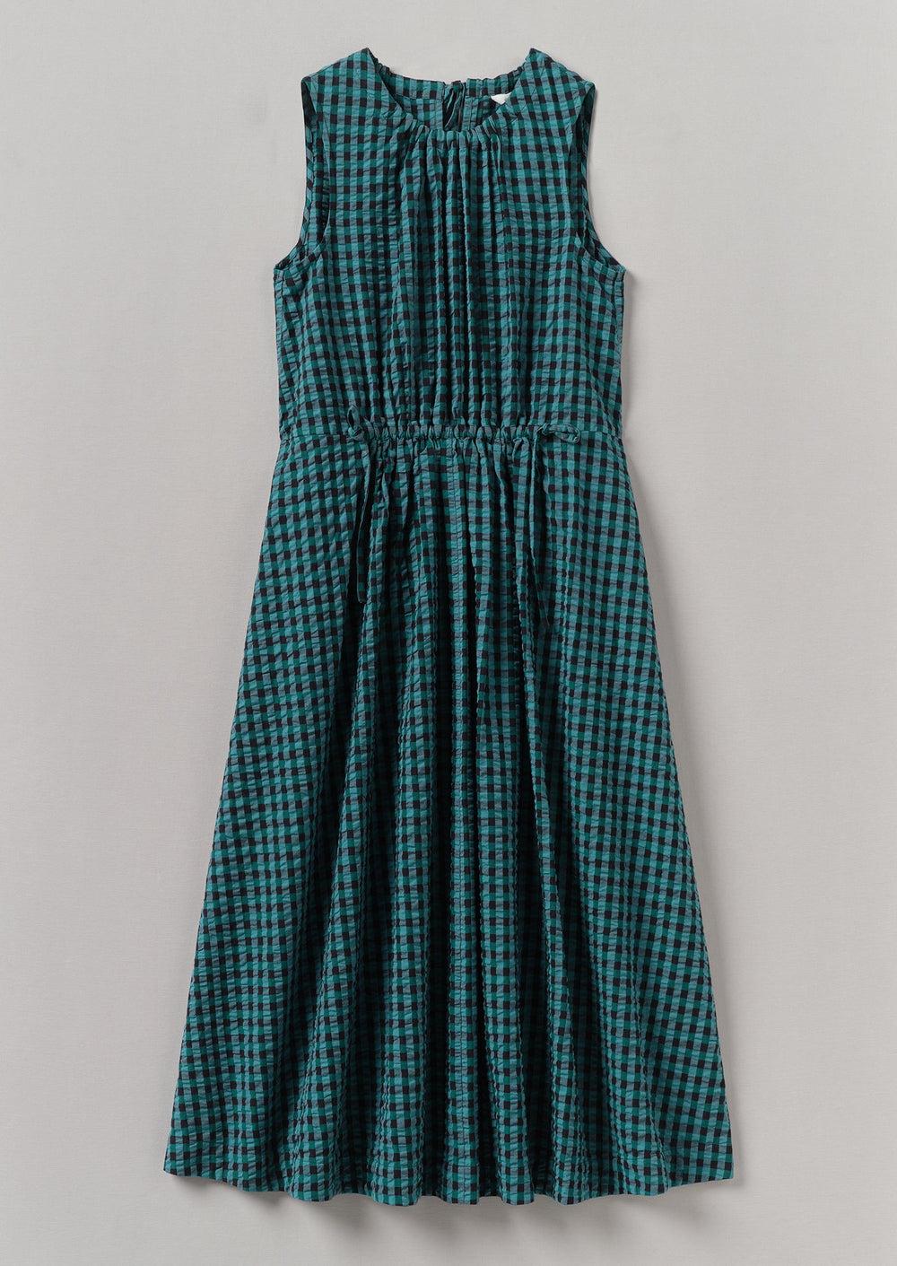 Seersucker Gingham Cotton Dress | Teal Multi Product Image