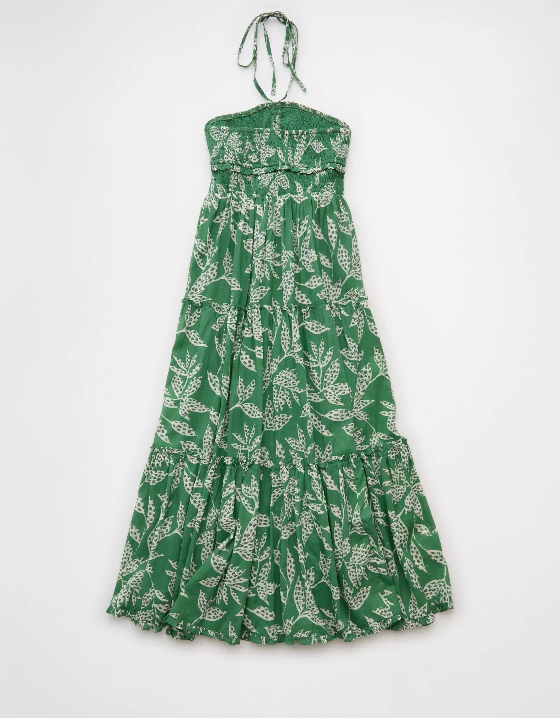 AE Halter Cut-Out Smocked Midi Dress Product Image