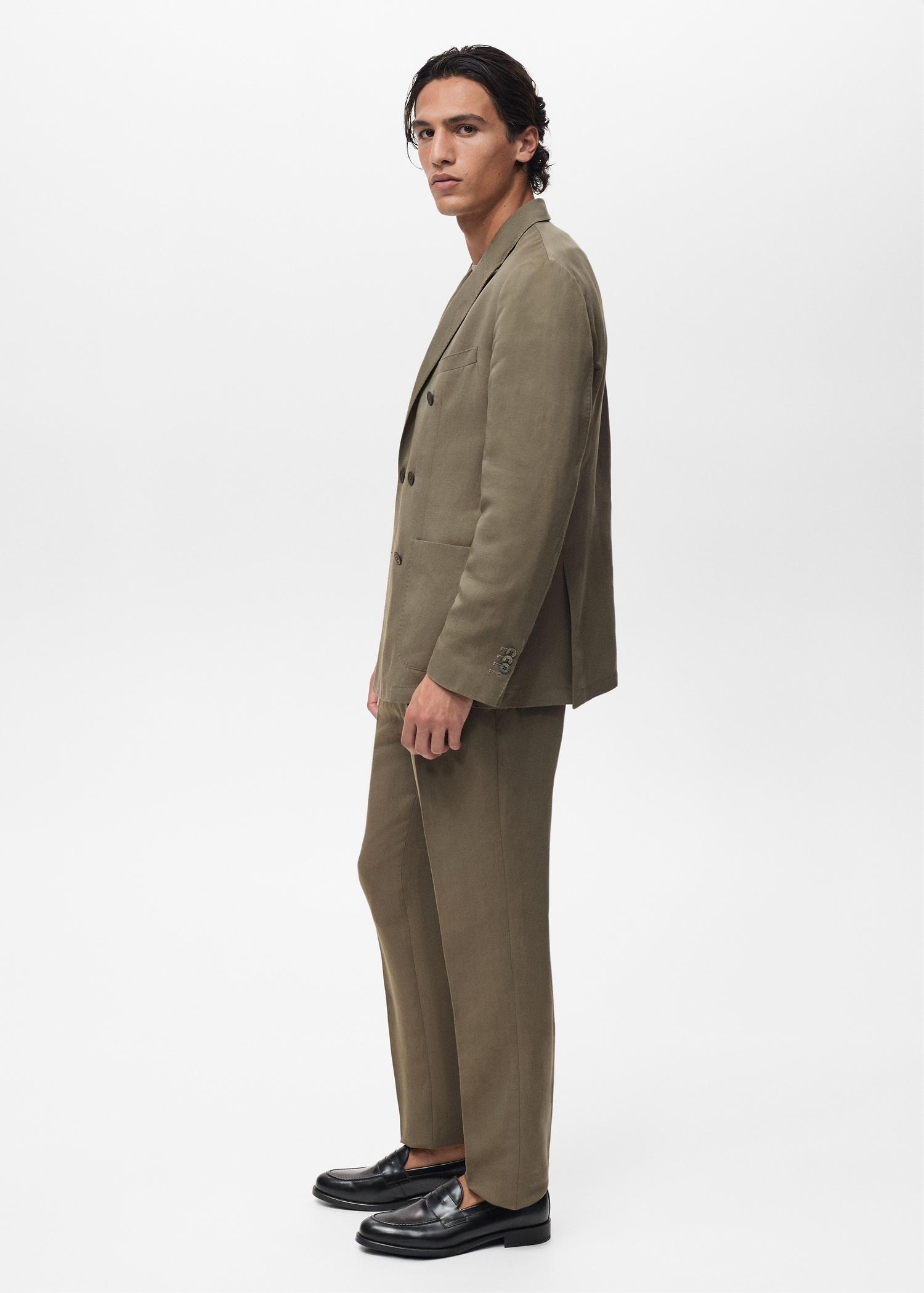 Slim-fit linen-blend double-breasted blazer - Men | MANGO USA Product Image