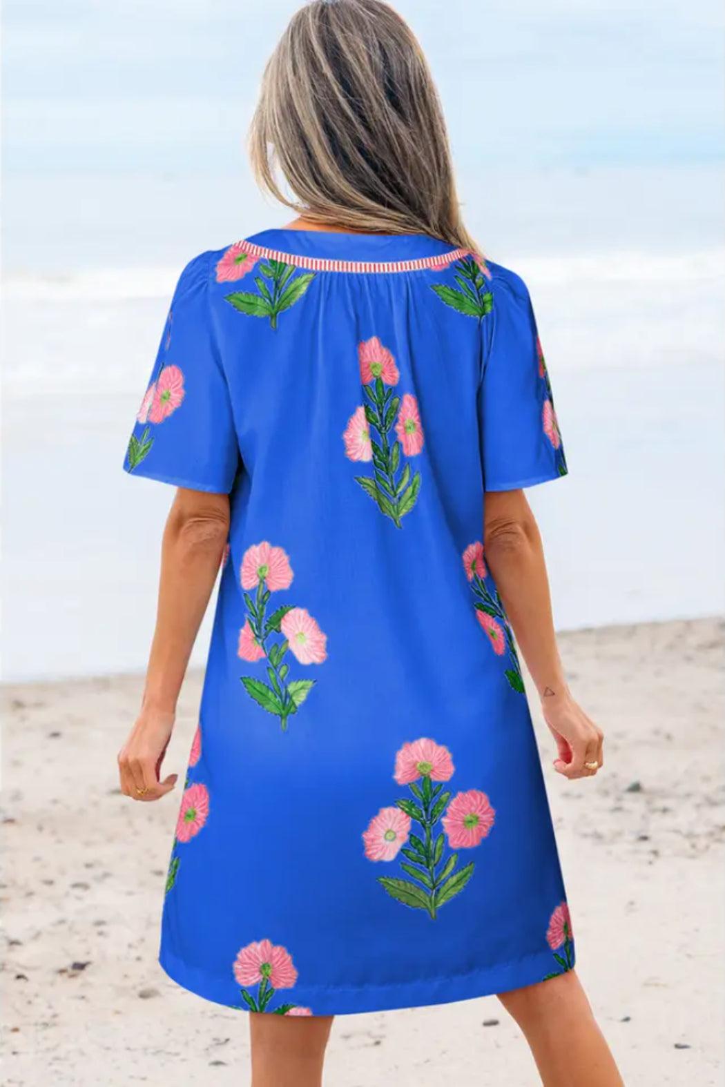 Floral Print Short Sleeve Mini Dress Product Image