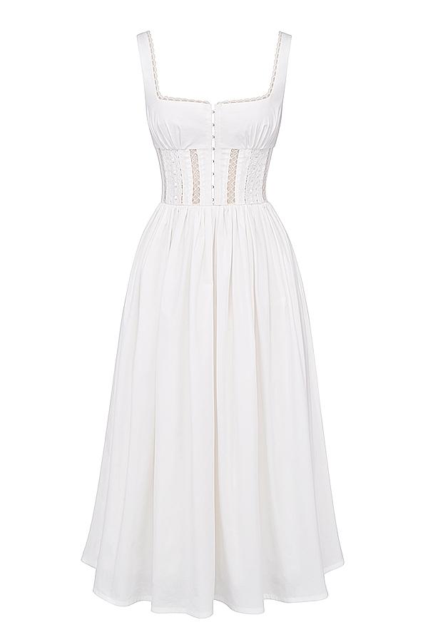 Perle  white lace trim midi dress Product Image