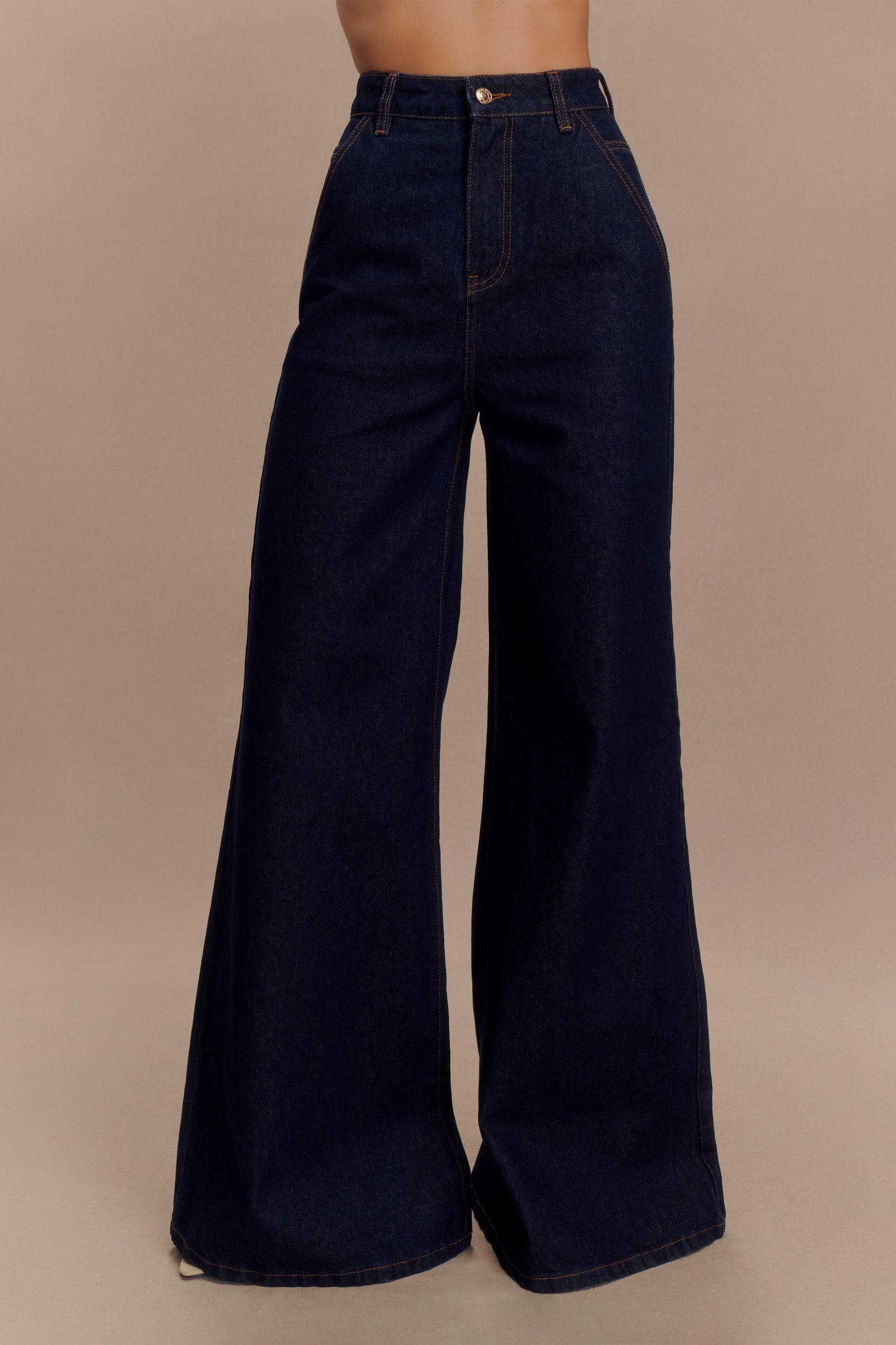Jen Wide Leg Flare Denim Jeans - Indigo Blue Product Image
